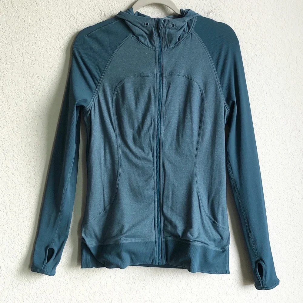 Lululemon Dance Studio Jacket Rib Sleeve Reversible Petrol Blue 10 Hoodie